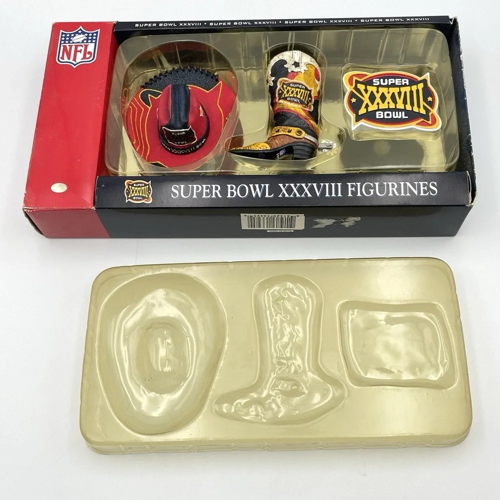 2004 Super Bowl XXXVIII Houston Patriots Panthers Hat Boot Figure Magnet Set NFL